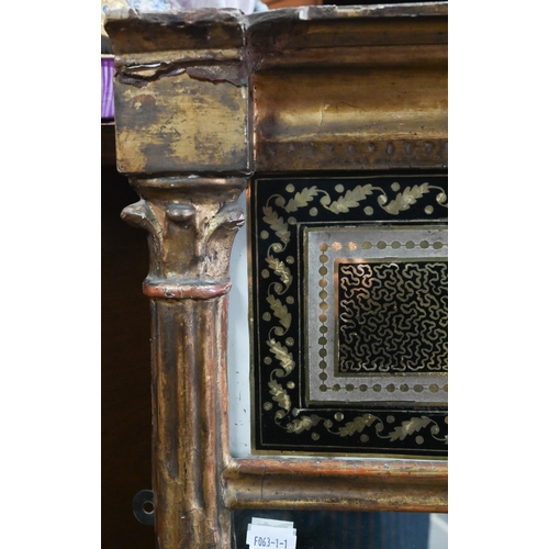 868 - A Regency gilt framed trumeau reverse gilt on glass panel mirror, 98 cm h x 62 cm w