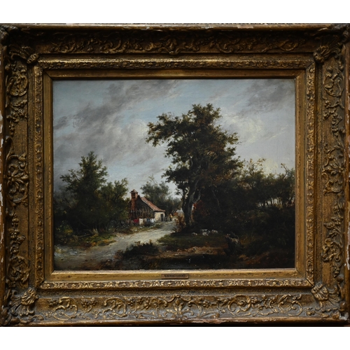 682 - George Burnell Willcock (1811-1852) - Cottage and woodland, oil on canvas, 28 x 34 cm