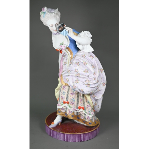 570 - A 19th century French Jeune Gille (Paris) large painted bisque figure of an 18th century lady dresse... 