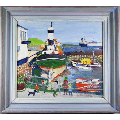 735 - Fred Yates (1922-2008) - St Denys, Falmouth Harbour, oil on board, signed lower right, 30 x 34 cm, i... 