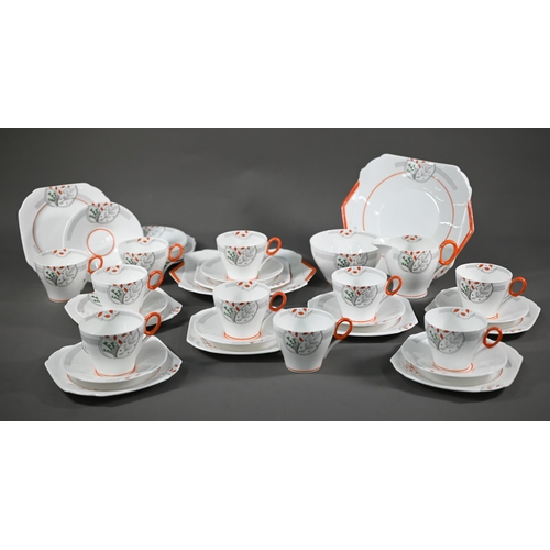 640 - An Art Deco Shelley 'Ideal China' tea service for ten, with two sandwich plates and milk and sugar p... 