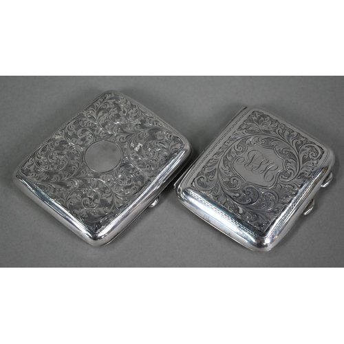 102 - Two engraved silver cigarette cases, Birmingham 1912/18, 5oz gross