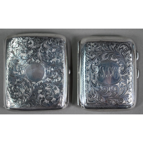 102 - Two engraved silver cigarette cases, Birmingham 1912/18, 5oz gross