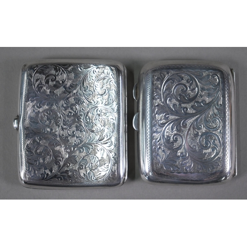 102 - Two engraved silver cigarette cases, Birmingham 1912/18, 5oz gross