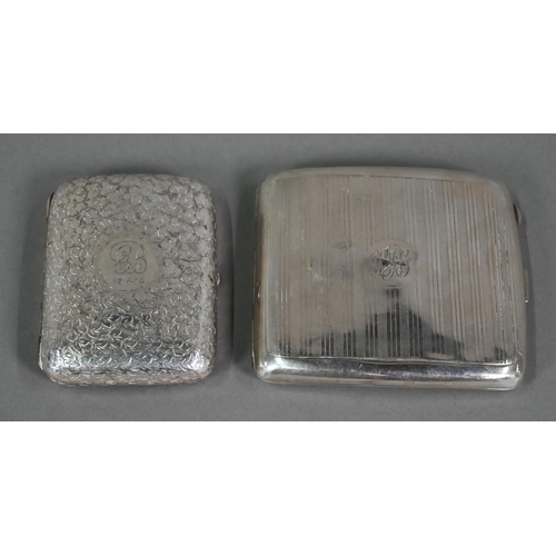 108 - Two engraved silver cigarette cases, Birmingham 1911/17, to/w a cut glass powder bowl with silver to... 