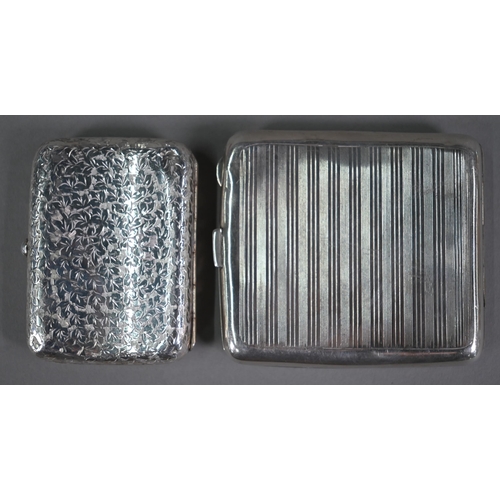 108 - Two engraved silver cigarette cases, Birmingham 1911/17, to/w a cut glass powder bowl with silver to... 