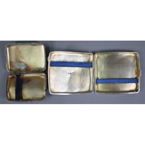 108 - Two engraved silver cigarette cases, Birmingham 1911/17, to/w a cut glass powder bowl with silver to... 