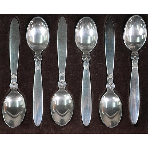 109 - A cased set of six Georg Jensen 'Cactus' pattern coffee spoons, London Import 1930, 3oz