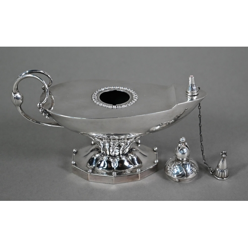 110 - A Georg Jensen Sterling silver 'Aladdin's Lamp' table lighter with foliate-chased cover ond stem, or... 