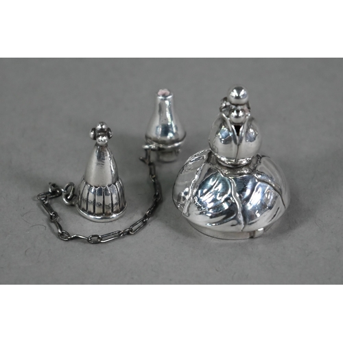 110 - A Georg Jensen Sterling silver 'Aladdin's Lamp' table lighter with foliate-chased cover ond stem, or... 