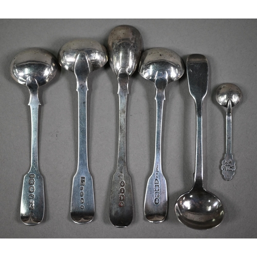 117 - A William IV silver fiddle pattern caddy spoon, Gervaise Wheeler, Birmingham 1835 and a pair of suga... 