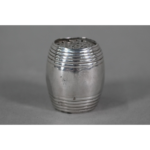 136 - A Victorian novelty pomander (or spice-pot) in the form of a miniature barrel with pierced screw top... 