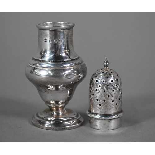 137 - An Edwardian pair of octagonal silver pillar casters on moulded bases, Nathan & Hayes, Chester 1... 