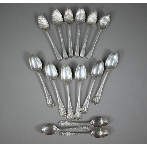 144 - A set of six early Victorian heavy quality silver teaspoons with shell and scroll finials, Mary Chaw... 