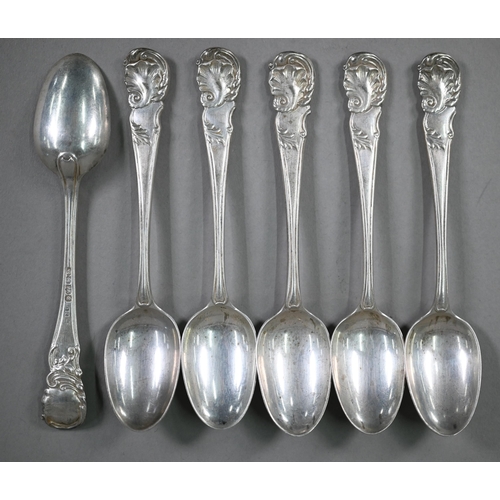 144 - A set of six early Victorian heavy quality silver teaspoons with shell and scroll finials, Mary Chaw... 