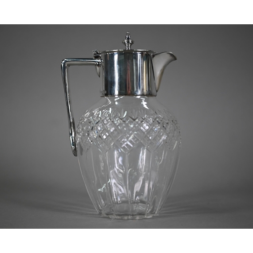 150 - A cut glass claret jug with Elkington & Co electroplated collar, cover and handle