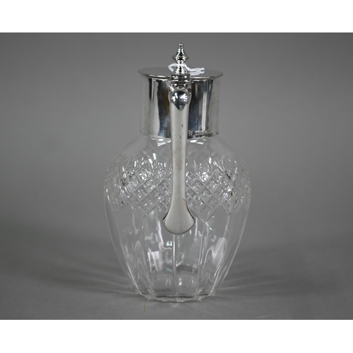 150 - A cut glass claret jug with Elkington & Co electroplated collar, cover and handle