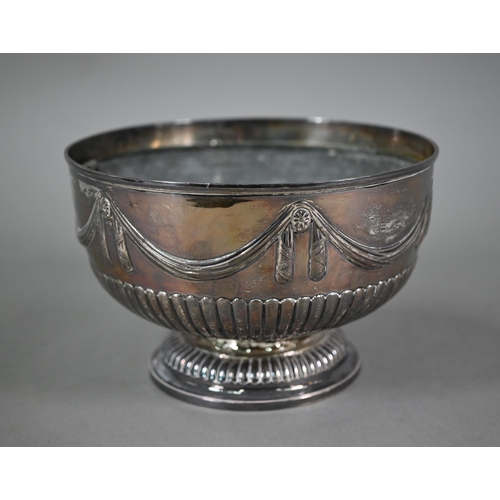 174 - A Victorian silver rose-bowl embossed with ribbon swags and half reeding, on stemmed foot, Charles S... 