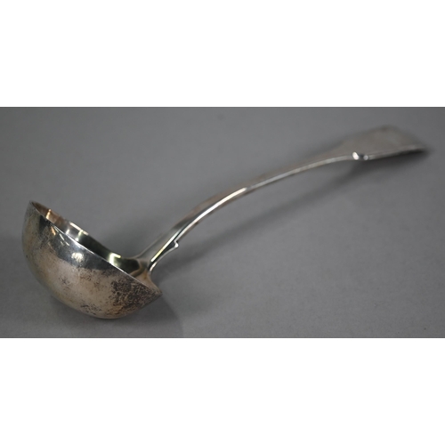 178 - A Victorian heavy quality silver fiddle pattern soup ladle, Samuel Hayne & Dudley Cater, 9.8oz