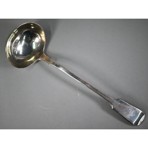 178 - A Victorian heavy quality silver fiddle pattern soup ladle, Samuel Hayne & Dudley Cater, 9.8oz