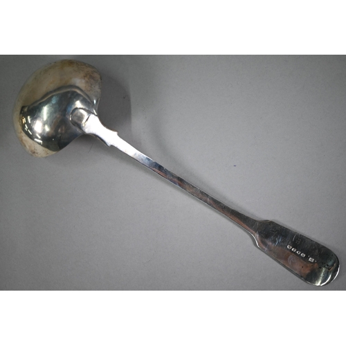 178 - A Victorian heavy quality silver fiddle pattern soup ladle, Samuel Hayne & Dudley Cater, 9.8oz