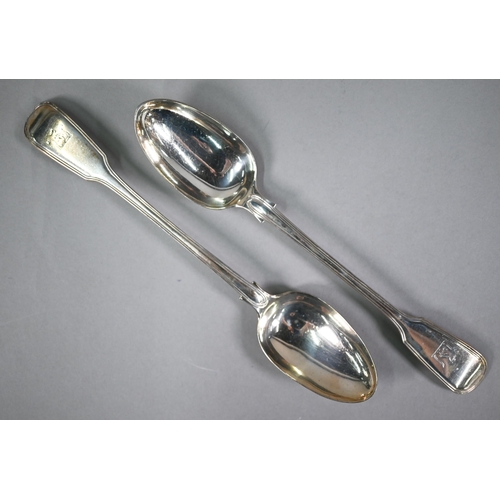 179 - A matched pair of Victorian silver fiddle and thread stuffing spoons, Chawner & Co, Lonon 1842/5... 