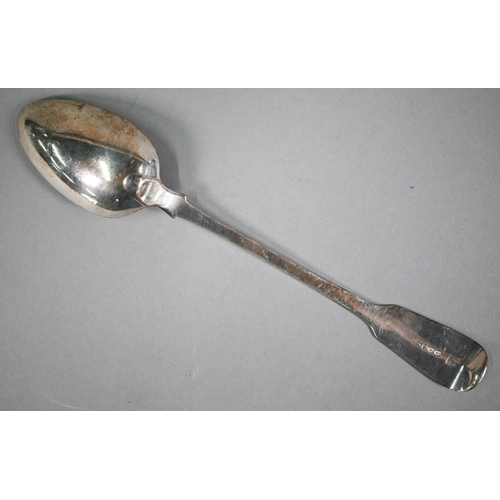 180 - A George III silver fiddle pattern stuffing spoon, Eley & Fearn, London 1814, 4.4oz, 30cm long