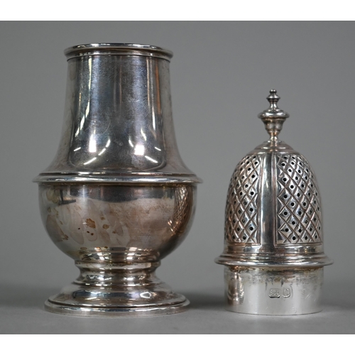 193 - A silver baluster sugar caster, London 1977, 14.5cm, to/w a cased set of six seal-top teaspoons, She... 