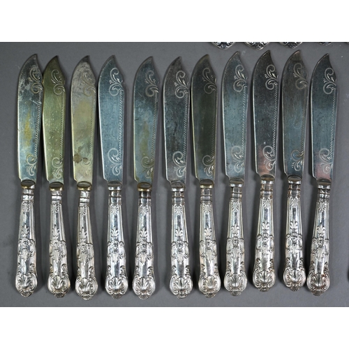 198 - A set of eleven each Queens pattern fish knives and forks with loaded silver handles, to/w various o... 