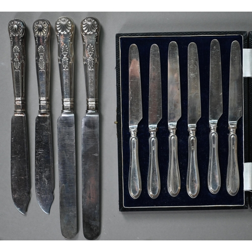 198 - A set of eleven each Queens pattern fish knives and forks with loaded silver handles, to/w various o... 