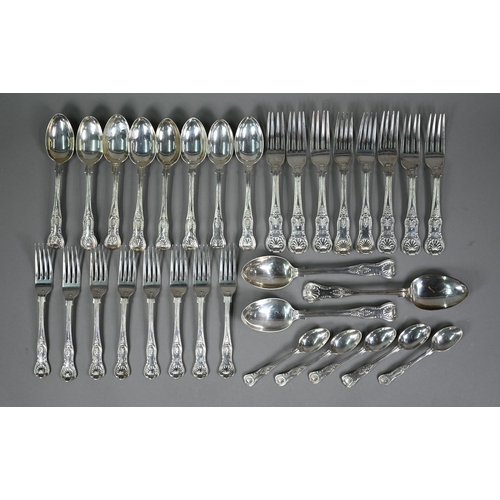 199 - A matched set of Victorian and later Kings pattern silver flatware, comprising six table forks, John... 