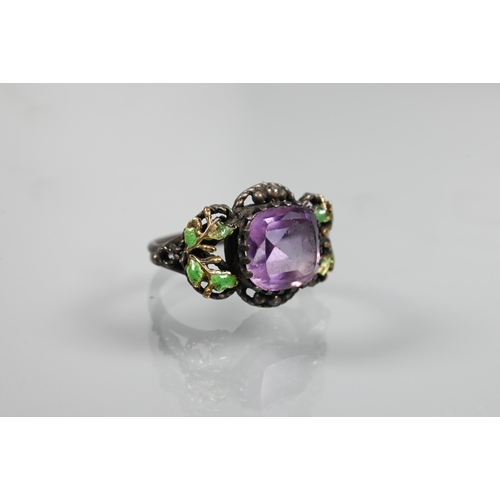 203 - An antique 18ct yellow gold ring set with three graduated opals with rose cut diamonds, size L to/w ... 