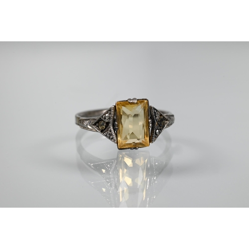 203 - An antique 18ct yellow gold ring set with three graduated opals with rose cut diamonds, size L to/w ... 