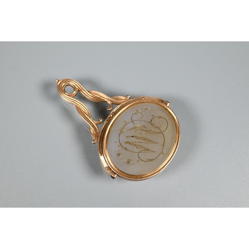 209 - Two gilt metal fob seals set cornelian intaglios with monograms, a smaller example set with hardston... 