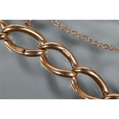 214 - A 9ct rose gold curb chain (a/f), to/w two pairs of large twisted hoop earrings, approx 27.2 g all i... 