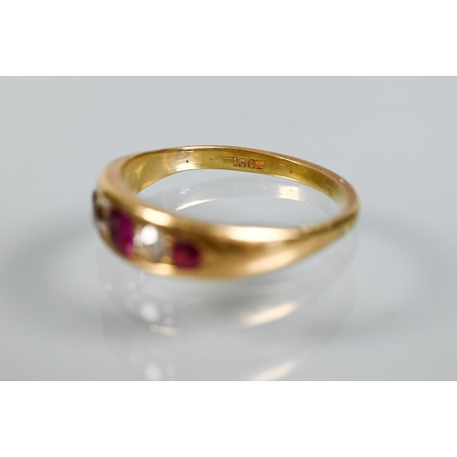 218 - An antique 18ct yellow gold ring set with five graduated alternate set ruby and diamonds, size N, ap... 