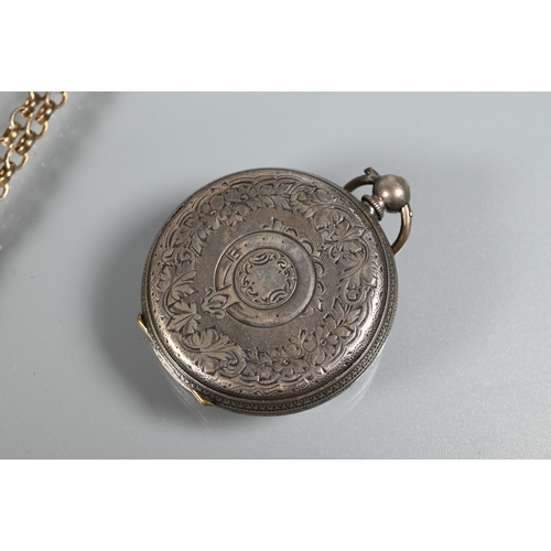 219 - Three silver Victorian shield fobs, a silver-cased pocket watch, silver-gilt belcher chain and gilt ... 