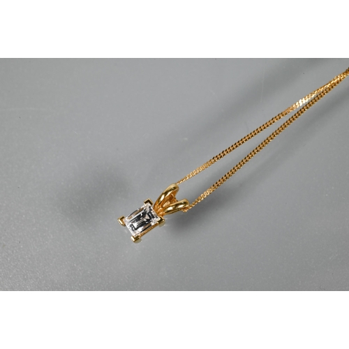 223 - A yellow metal fine trace chain with fancy-cut diamond pendant to/w a pair of matching diamond earri... 