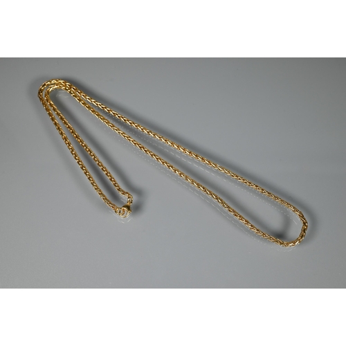 226 - A yellow metal wheat link chain, stamped 750, approx 30g