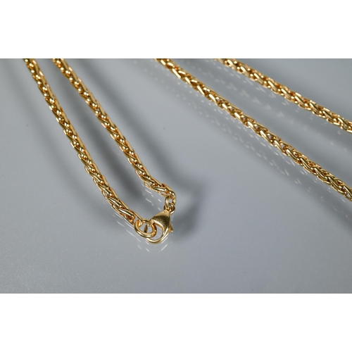 226 - A yellow metal wheat link chain, stamped 750, approx 30g