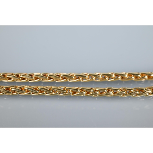 226 - A yellow metal wheat link chain, stamped 750, approx 30g