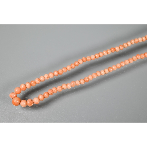 229 - Two antique graduated coral bead necklaces to/w a pair of Art Deco drop earrings set seed pearl, cor... 