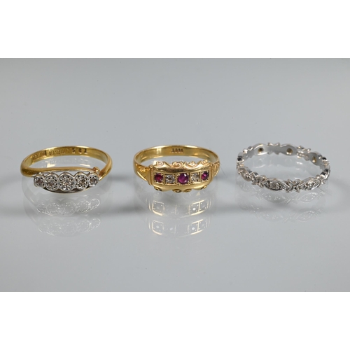 241 - A collection of seven various rings including diamond set scroll, 18ct yellow gold and platinum set ... 