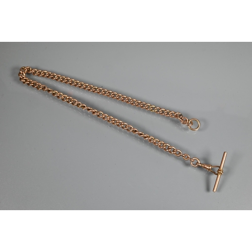 242 - A 9ct rose gold Albert chain with swivel and bar attached, 40 cm long, approx 58.4g