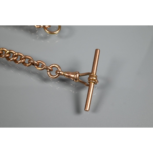 242 - A 9ct rose gold Albert chain with swivel and bar attached, 40 cm long, approx 58.4g