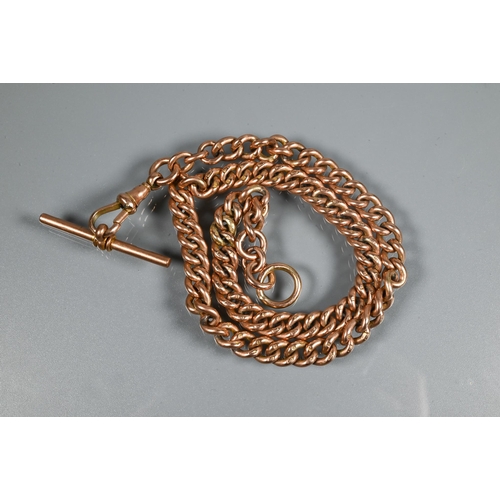 242 - A 9ct rose gold Albert chain with swivel and bar attached, 40 cm long, approx 58.4g