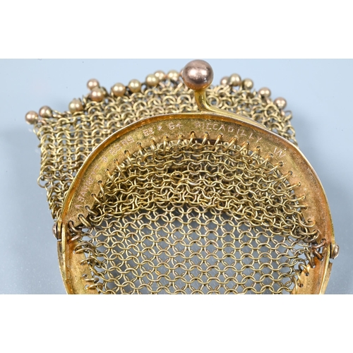 244 - A collection of various old gold items including 9ct and 18ct studs, denture holder, and mesh sovere... 