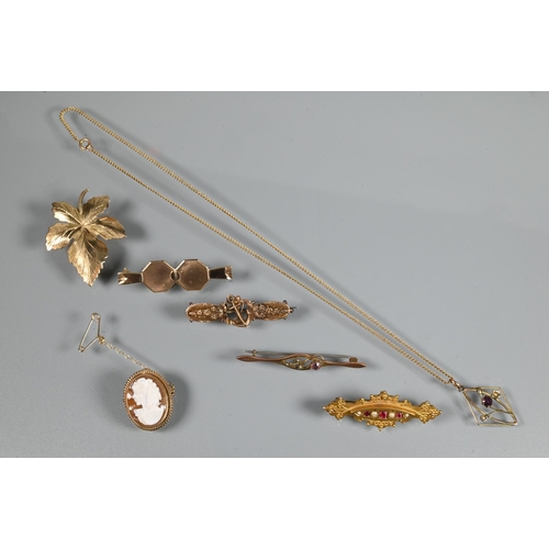 245 - A collection of various mainly 9ct brooches including Victorian bar brooches, maple leaf brooch, Art... 