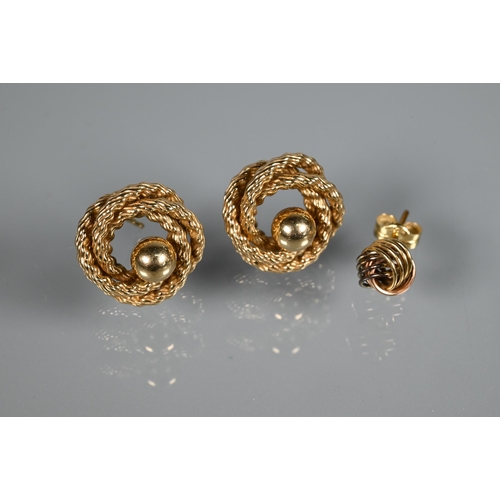 267 - A pair of knot twist and ball earrings for pierced ears, yellow metal stamped 375, approx 2.9g to/w ... 