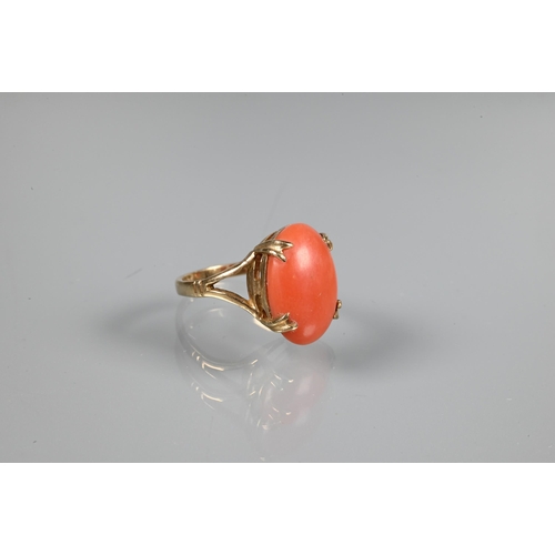 271 - A 9ct yellow gold oval coral ring, size M; a graduated row of cultured pearls knotted throughout ont... 